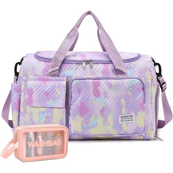 Handbags - Women Dolphin Purple Small Gym Carry On Weekender Travel Shoe Compartment Bag